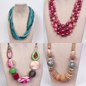 Vintage Necklace Lot Bundle of 4 Funky Chunky Statement Necklaces